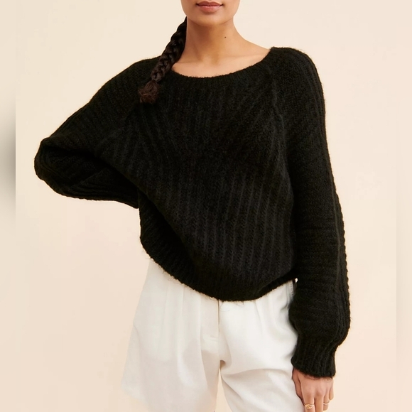 Free People Carter Pullover Sweater SMALL Black Oversized Relaxed Fit - Picture 5 of 9